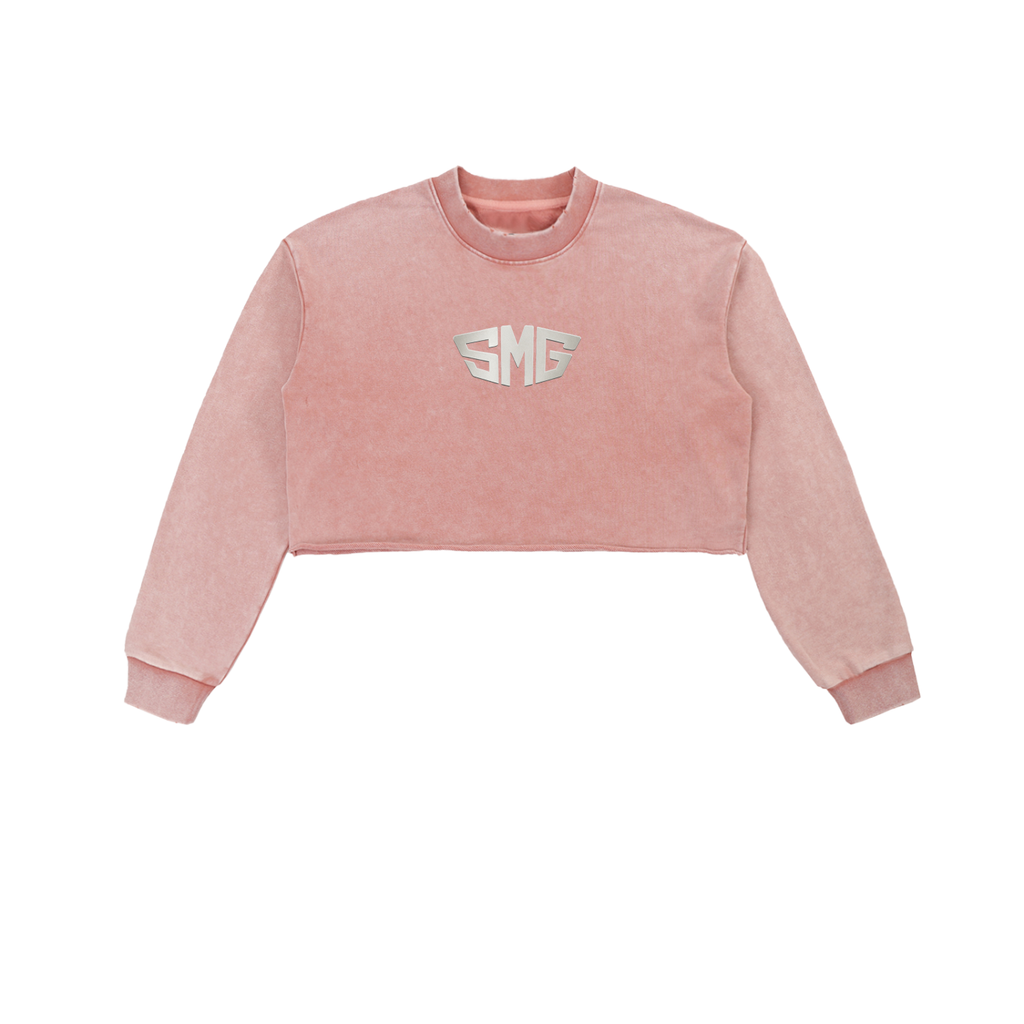 SMG Snow Washed Raw Edge Cropped Sweatshirt