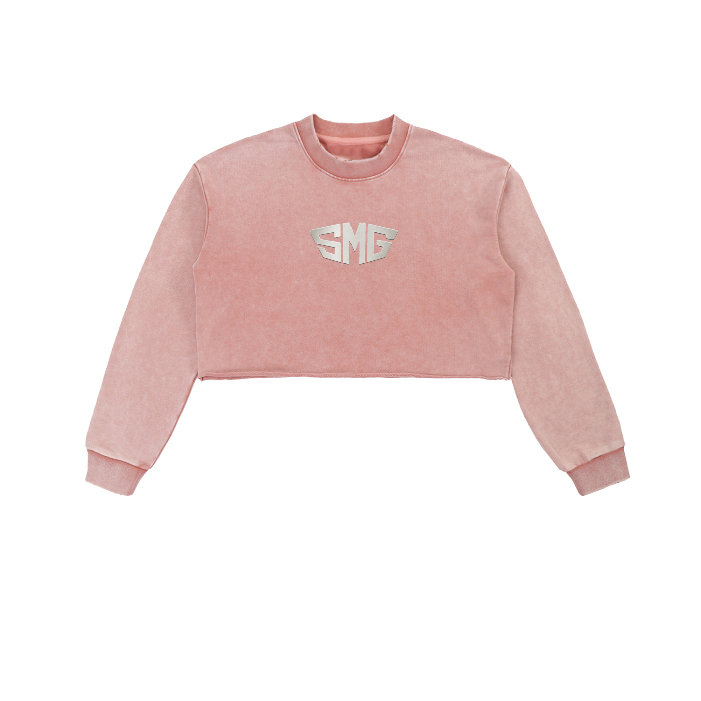 SMG Snow Washed Raw Edge Cropped Sweatshirt